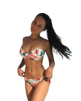 Sexy Ženy, Kvetinové Mimo Ramenný Push-Up Bandeau Bikini Set Plavky, Plavky, Plážové Oblečenie Bather Vyhovovali Plávanie Oblek