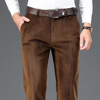 - SHAN-BAO luxusné high-kvalitné zlato velvet hrubé teplé mužov vybavené rovno bežné nohavice business bežné značky oblečenie nohavice