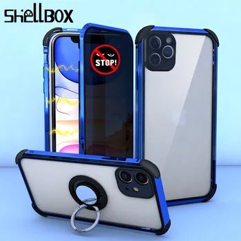 Shellbox Magnetické Tvrdeného Skla ochrany Osobných údajov Kovové Telefónne Prípade Coque 360 Luxusné Magnet Kryt Pre iPhone 11 Pro MAX XR XS 8 7 6 Plus