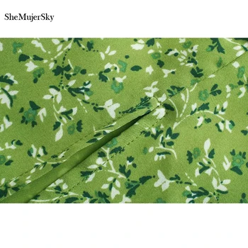 SheMujerSky Strappy Spagehtti Popruh Zelené Šaty Žien Letný Kvetinový Tlač Midi Šaty 2020 Elastický Pás Slim Šaty