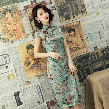 SHENG COCO Dámy Čínske Oblečenie Hodváb Cheongsam Čína Štýl Elegantné Denne Tradičné Šaty Škvrna Hodváb Qipao Krátke Upravené