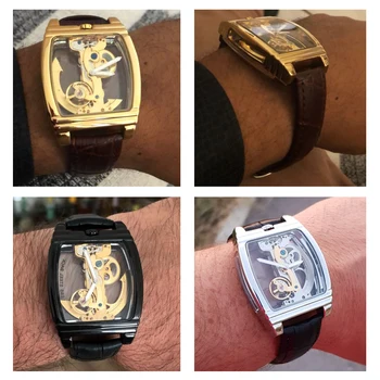 SHENHUA Turbillon Pánske Hodinky Luxusné Automatické Mechanické Náramkové hodinky Originálny Kožený Opasok Transparentné Kostra Muža Zlato Hodiny