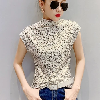 Shintimes 2020 Nové Jesenné Módne Leopard Tlač T-Shirt Turtleneck Tričko Krátky Rukáv T Shirt Ženy 3XL Plus Veľkosť Oblečenie