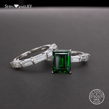 Shipei 5 Farba Prírodná Emerald Prsteň Strieborný pre Svadobné Ženy Šperky 925 Sterling Silver Ring Sady Zásnubný Prsteň