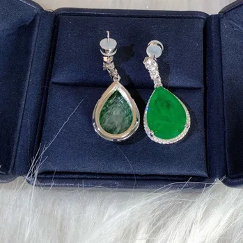 Shipei Vintage 925 Sterling Silver Emerald Hruška Rez Drahokam Svadobné Jemné Šperky, Zásnubné White Gold Drop Visieť Náušnice