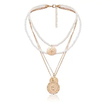 SHIXIN Módne Pearl Korálky Choker Náhrdelník pre Ženy Multi Vrstvený Mince, Prívesky, Náhrdelníky 2021 Módne Náhrdelníky Ženské Šperky