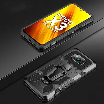 Shockproof Brnenie Prípade pre Xiao POCO M3 Späť Klip Kryt Magnetizmus Držiteľ Silikónové Pevného PC Zadný Kryt Xiao POCO X3 NFC Prípadoch