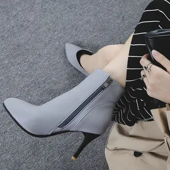 Sianie Tianie 2020 zimné čierna sivá krátke topánky, módne žena členková obuv classic tenké vysoké podpätky, topánky pre ženy, topánky veľkosť 46