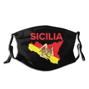Sicílskej Pride Mape Sicílie Trinacria Umývateľný Trendy Úst Tvár Masku Proti Hmla, Prach Doklad s Filtrami Polyester Ochrany