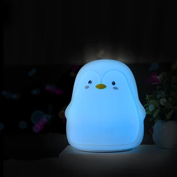 Silikónové Dotykový LED Nočné Svetlo Pre Deti detský Baby 7 zmena Farby Krásne Penguin LED Nočné Svetlo Wc Lampa USB Nabíjanie