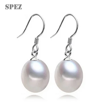 Silver pearl náušnice Prírodných Sladkovodných perál 8-9 mm Vysoká Kvalita 925 Sterling drop náušnice šperky pre ženy darček SPEZ