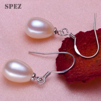 Silver pearl náušnice Prírodných Sladkovodných perál 8-9 mm Vysoká Kvalita 925 Sterling drop náušnice šperky pre ženy darček SPEZ