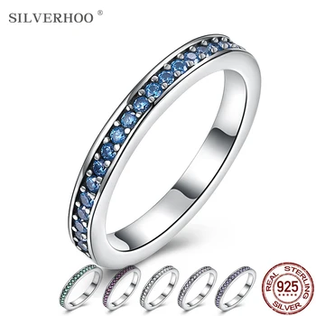 SILVERHOO Prst Prstene Pre Ženy 925 Sterling Silver Farebné 5A+ Cubic Zirconia Vintage Prsteň Jemné Šperky Výročie Darček