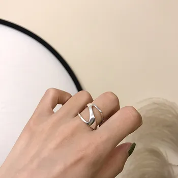 Silvology 925 Sterling Silver Geometrické Lesklý Široký Prstene Strieborné Elegantné Tvorivé Minimalistický Krúžky Forwomen 2019 Kórea Šperky