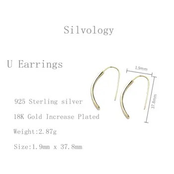 Silvology 925 Sterling Silver Geometrické U Dlho Drop Náušnice Zlaté Jednoduché Wild Textúra Elegantné Náušnice Pre Dámy Jemné Šperky