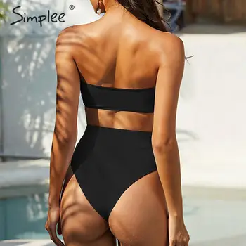 Simplee Sexy pevné bikini set Vysoký rez bikiny bez rukávov dva kusy ženy plavky Duté von letné beach Kúpajúcich plavky