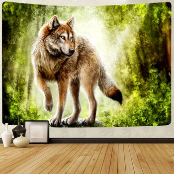 Simsant Vlk a Lesných Gobelín Zvierat Jungle Umenie Stene Visí Tapisérie pre Obývacia Izba, Spálňa Koľaji Domov Deka Dekor