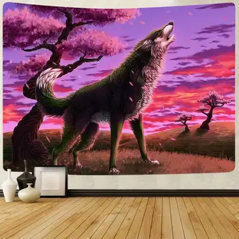 Simsant Vlk a Lesných Gobelín Zvierat Jungle Umenie Stene Visí Tapisérie pre Obývacia Izba, Spálňa Koľaji Domov Deka Dekor