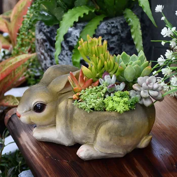 Simulácia Králik Sukulentných Rastlín kvetináče Tvorivé Zvierat v tvare Vázy Živice Záhradné Ozdoby Pastoračnej Balkón Dekorácie