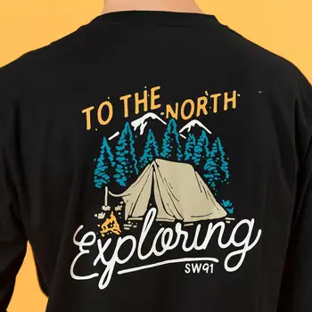 SIMWOOD 2020 jeseň zima nové dlhý rukáv t-shirt späť camping tlač bavlna pohodlné 240g hrubé tričko topy SJ170627