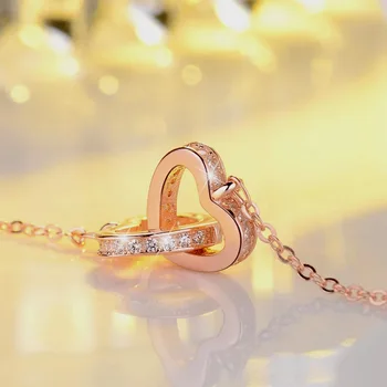 SINLEERY Elegantné Dve Duté Srdce Cross Prívesok Náhrdelník ružové Zlato Strieborná Farba Crystal Choker Náhrdelník Ženy Šperky XL104 SSI