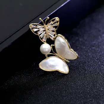 SINZRY elegantné šperky príslušenstvo prírodné shell kubický zirkón motýľ brošne dámske zimné brošňa pin