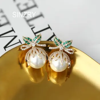 SINZRY Úplne Nové elegantné simulované pearl zirkón kvetinové svadobné stud náušnice, módne kórejský štýlové šperky