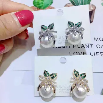SINZRY Úplne Nové elegantné simulované pearl zirkón kvetinové svadobné stud náušnice, módne kórejský štýlové šperky