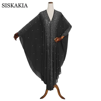 Siskakia Kapucňou Diamond Abaya Šaty pre Ženy, Nadrozmerná Šifón Pearl Plášť Plášť Tradičné krčí ramenami Niqab Afriky Oblečenie Kanga