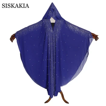 Siskakia Kapucňou Diamond Abaya Šaty pre Ženy, Nadrozmerná Šifón Pearl Plášť Plášť Tradičné krčí ramenami Niqab Afriky Oblečenie Kanga