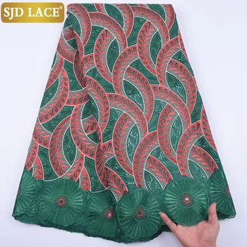 SJD ČIPKY Zelená Afriky Čipky Textílie Vysoko Kvalitné Švajčiarske Voile Čipky Vo Švajčiarsku Ťažké Embroiderey Bavlny Pre Nigérijský Muž, 1971B