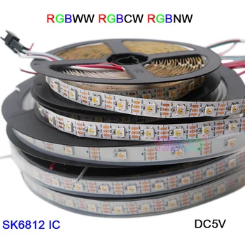 SK6812 smart led pásy svetla 1m/3m/5m;4 farieb v 1 RGBW+NW/CW/WW;IP30/IP67;30/60/144 led/m;podobné ws2812b DC5V adresovateľných