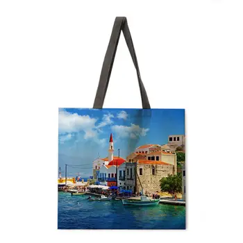 Skladací nákupní taška krajiny architektonické tlač taška lady taška cez rameno žena voľný čas kabelka vonkajšie plážová taška tote ženy