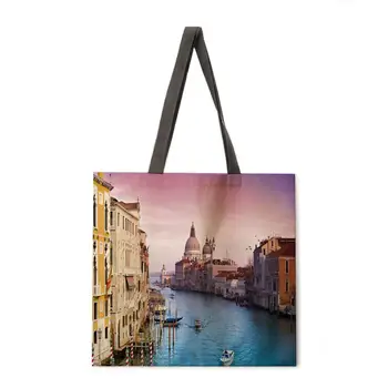 Skladací nákupní taška krajiny architektonické tlač taška lady taška cez rameno žena voľný čas kabelka vonkajšie plážová taška tote ženy