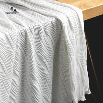 Skladaný Textílie Line Textúra Elastická 3d Pruhy Biela Textúra DIY Patchwork Nohavice, Sukne, Šaty Šaty High-end Dizajnér Textílie