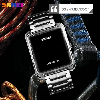 SKMEI Luxusné pánske Digitálne Hodinky s LED Svetlom Zobraziť Muž Náramkové hodinky Elektronické Nerezovej Ocele, Vodotesné Hodiny Relogio Masculino