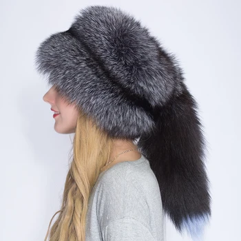 Skutočné Fox kožušiny Princezná Klobúk Mongolsko klobúk Jedinečný proces Fox chvost Dizajn Luxusné Zimné Udržať Teplé Čiapky Pre Módu Ženy