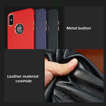 Skutočné kožené liči textúra telefónu zadný kryt puzdro pre iPhone 6 7 8 Plus XR Xs Max ckhb-lzw cowhide kovové tlačidlo ochranné puzdro