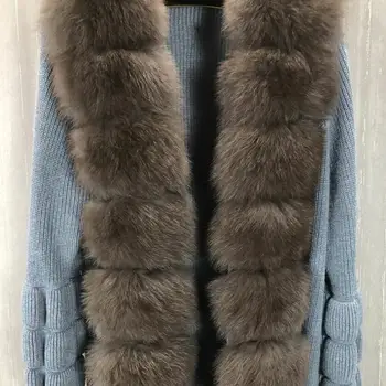 Skutočné kožuchy, pletené svetre, reálne fox kožuchy. Dámske dlhé extra pásy. Móda coats na jeseň a v zime