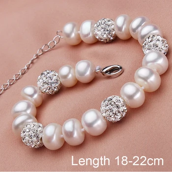 Skutočné Krásne sladkovodné perly náramok ženy,svadobné, umelé white pearl náramok 925 silver jewlery dievča narodeniny darčekovej krabičke