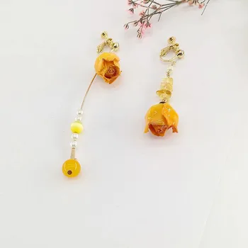 Skutočné kvetinové pearl náušnice pre ženy sušené rose konzervované čerstvý kvet žltý náušnice klip na ucho jarné módne 2020