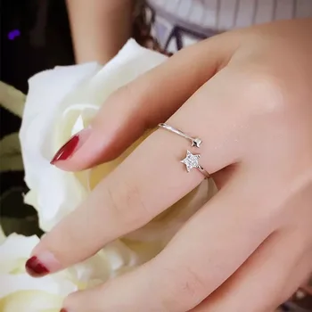 Skutočný Čistý 925 Sterling Silver Star Crystal Prstene pre Ženy, Svadobné Prstom Otvorte Krúžok Anillos Anelli