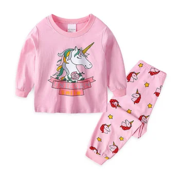 Skákanie detské Oblečenie Sady Jednorožec Pyžamo Dievčatá Jednorožec Pyžamá Jeseň Jar Bavlna Deti oblečenie Baby Girl vyhovuje Domáce oblečenie