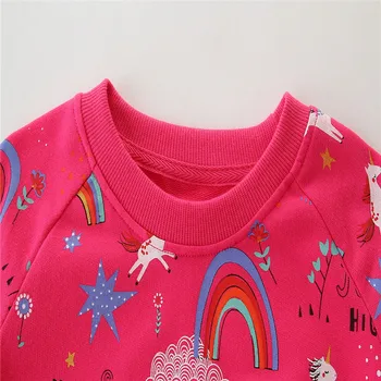 Skákanie Metrov Fashion Dievčatá, Mikiny pre Jeseň a Zimu Jednorožec Dieťa Svetre Bavlna Rainbow Deti Hoodies Top Oblečenie