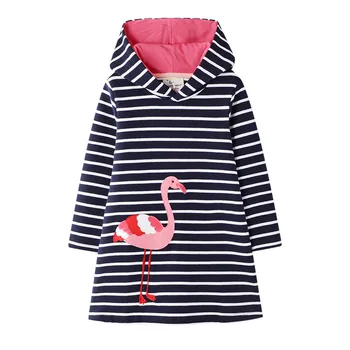 Skákanie Metrov Nášivka Flamingo Princezná Hoody Šaty S Dlhým Rukávom Bavlna Deti Oblečenie Na Jeseň Zima Školy Šaty