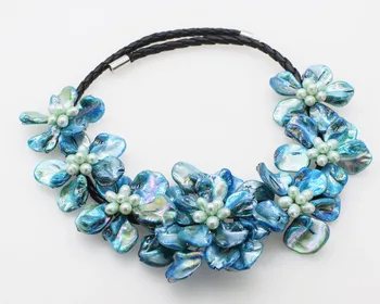 Sladkovodná perla biela/fialová, modrá/zelená/čierna ryža a shell kvetina náhrdelník 18-palcové prírody ručné veľkoobchod FPPJ