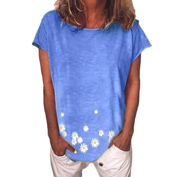 Sladké Kvetinové Tlač tričko Ženy Krátky Rukáv O-Krku Ulici Bežné Ženské tričká Topy Plus Veľkosť 5XL Voľné Letné Nový Čaj Košele