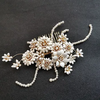 SLBRIDAL Vintage Barokový Crystal Drahokamu Perly Biely Kvet, Svadobné Vlasy Hrebeňom Svadobné Vlasy Príslušenstvo Družičky Vlasy, Šperky