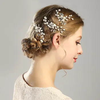 SLBRIDAL Vintage Rose Gold Silver Plated Kryštály Pearl Flower Svadobné Vlasy Pin Svadobné Vlasy Nálepky, Vlasy, doplnky Družičky