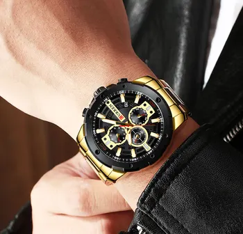Sledujte Muž CURREN Luxusné Quartz Hodinky Športové náramkové hodinky z Nerezovej Ocele Kapela Gold Business Vojenské Hodinky Vodotesné Reloj Hombre